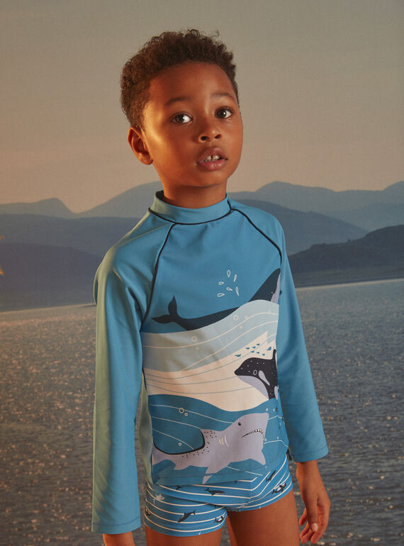 UV protection+50 swim t-shirt with shark, orca and whale motifs KLUCHAGE / 24E4PGG2TUV216