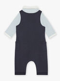 Blue and ecru polo bodysuit, night blue overalls and blue socks GOFREDO / 23H0CGB3ENS713