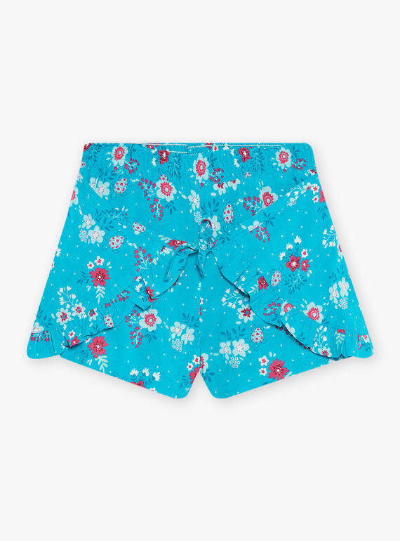 Child girl turquoise shorts with flower print CAUSHOETTE 2 / 22E2PFT4SHO202