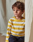 Child boy's ecru and yellow stripes t-shirt with pocket CAXIOLAGE2 / 22E3PGF4TML113