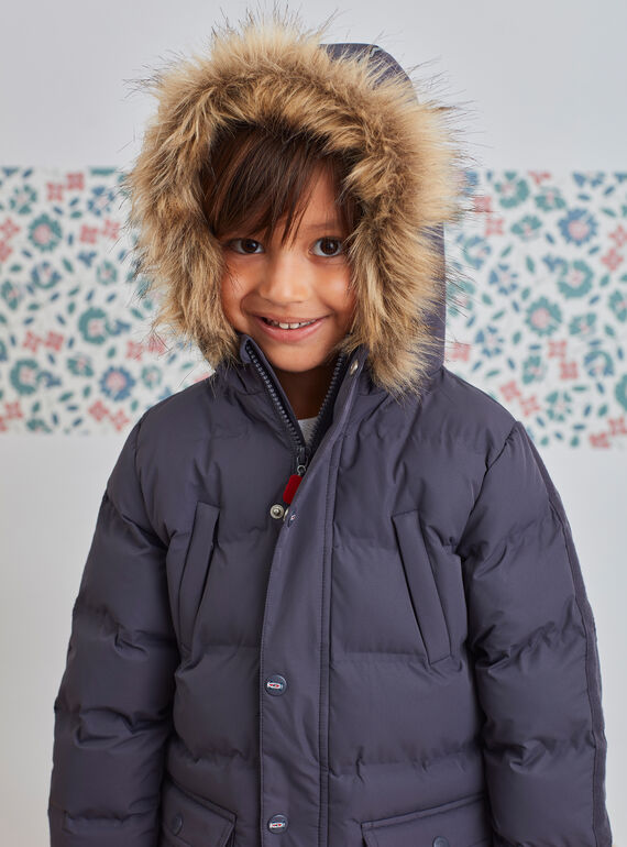 Boy's dark grey parka with fleece lining BADOUNAGE / 21H3PGE3PARJ916