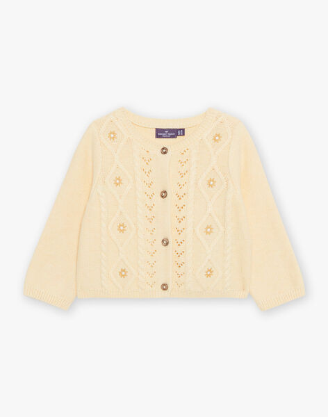 Pastel yellow openwork knitted cardigan FABONNY / 23E1BF81CAR114