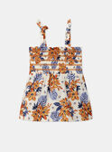 Ecru smocked top with blue and orange flower print KLOPETTE / 24E2PFS2DEB001