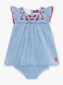 Baby girl embroidered dress and boomer set in checkered seersucker CAFABIENNE / 22E1BF81ROB208