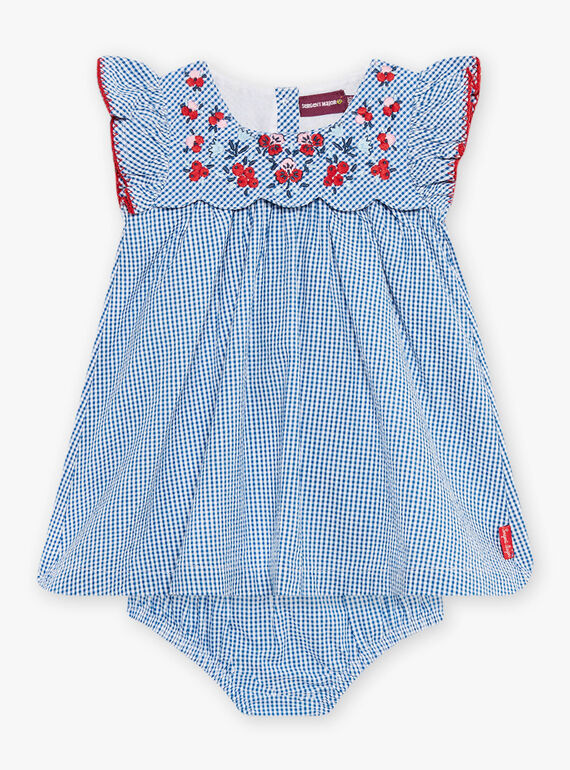Baby girl embroidered dress and boomer set in checkered seersucker CAFABIENNE / 22E1BF81ROB208