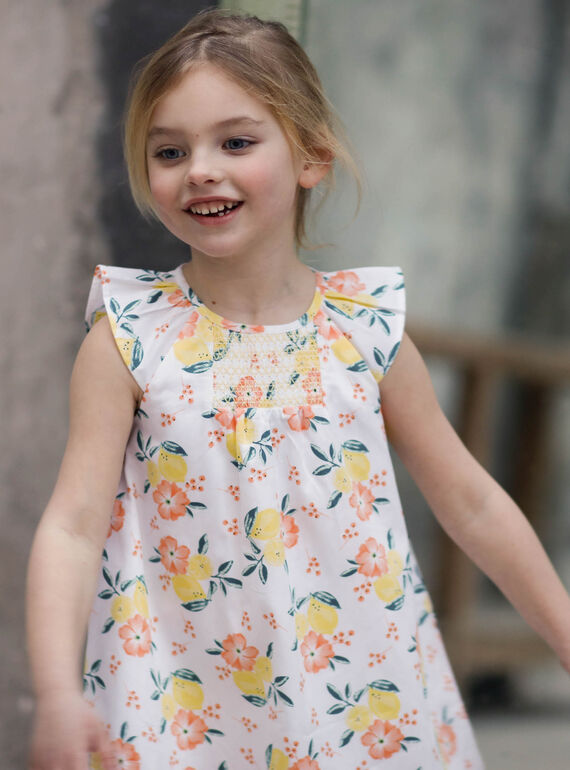 White and yellow dress printed lemon and floral flower girl child ZICITETTE / 21E2PFO1ROB000