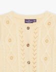 Pastel yellow openwork knitted cardigan FABONNY / 23E1BF81CAR114
