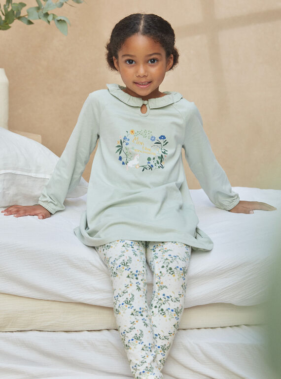 Unicorn and floral print nightdress and sage legging set KUIPAETTE / 24E5PF51CHNG610