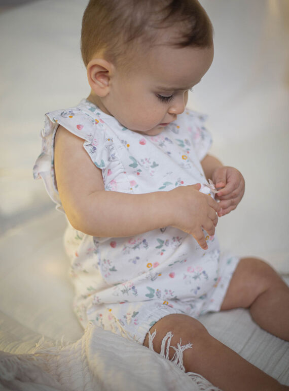 Short sleeveless romper with rabbit and flower print CEGINNA / 22E5BF53GRE000