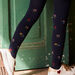 Navy tights with multicolored flowers jacquard