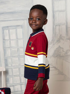 Boy's red and ecru striped polo shirt BECIAGE / 21H3PG51POL503