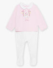 Baby girl pink and ecru romper with kitten and flower print CEGAELLE / 22E5BF52GRED315