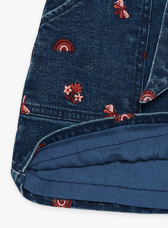 Child girl denim skirt with embroidered motifs CAJETTE / 22E2PF71JUPP274