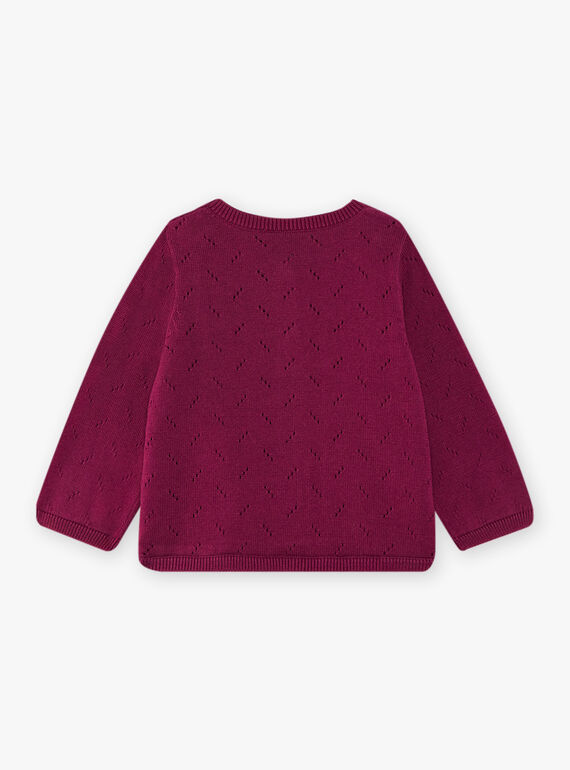 Purple cardigan in fancy knit with ruffle details baby girl CAIRENE / 22E1BF92CAR708