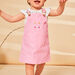 Pink twill overalls with 3D cat ears embroidered pocket