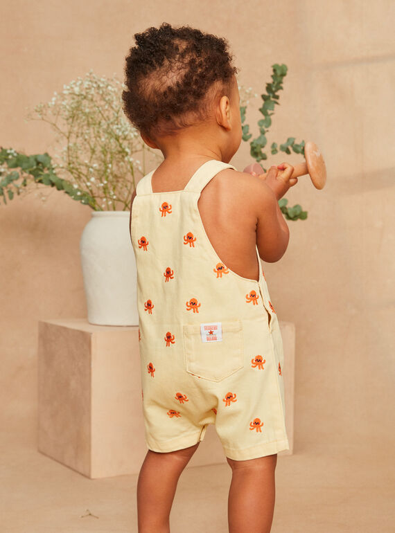 Baby chick yellow short overalls with orange octopus embroideries KAYANN / 24E1BGS1SACB116
