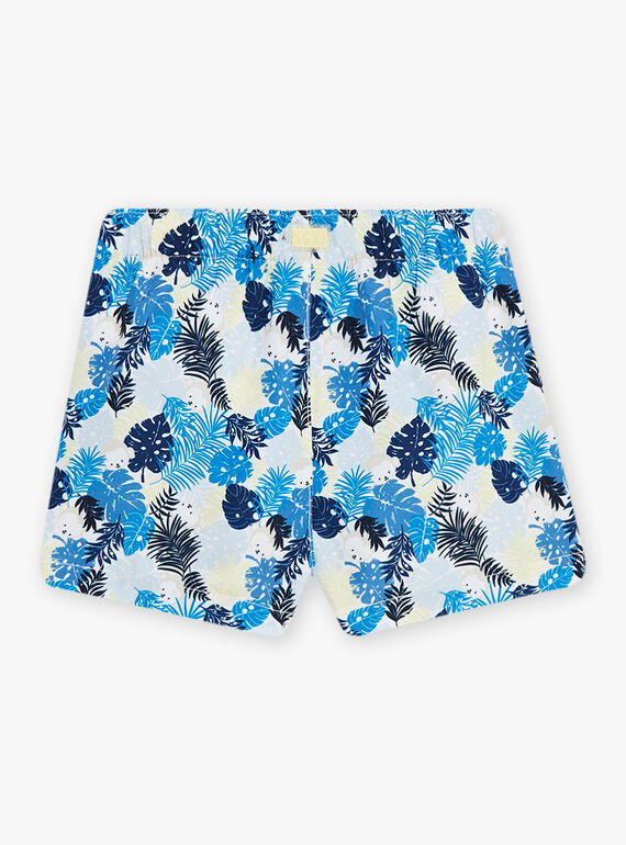 Baby boy bright blue beach shorts with leaf print CILEO / 22E4BGO1MAI701
