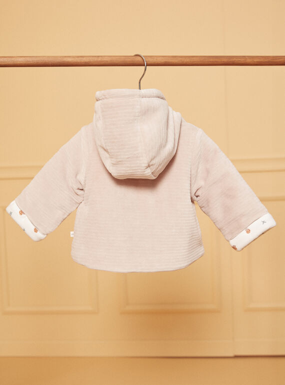 Beige velvet hooded baby jacket LOAC / 24H0CM11VES007