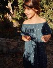 Navy blue dress with clementine print FUJERETTE / 23E2PFN2ROB208
