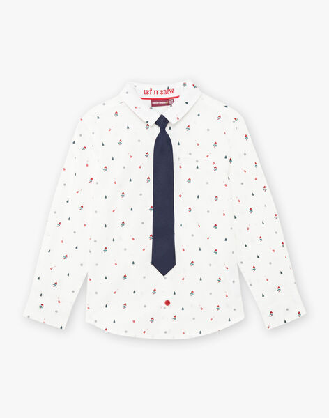 Boy's white poplin shirt with Christmas motifs and tie BOMOCAGE / 21H3PGR1CHM001
