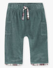 Baby boy green corduroy pants with check pattern BAVOLTAIRE / 21H1BGQ2PANG619