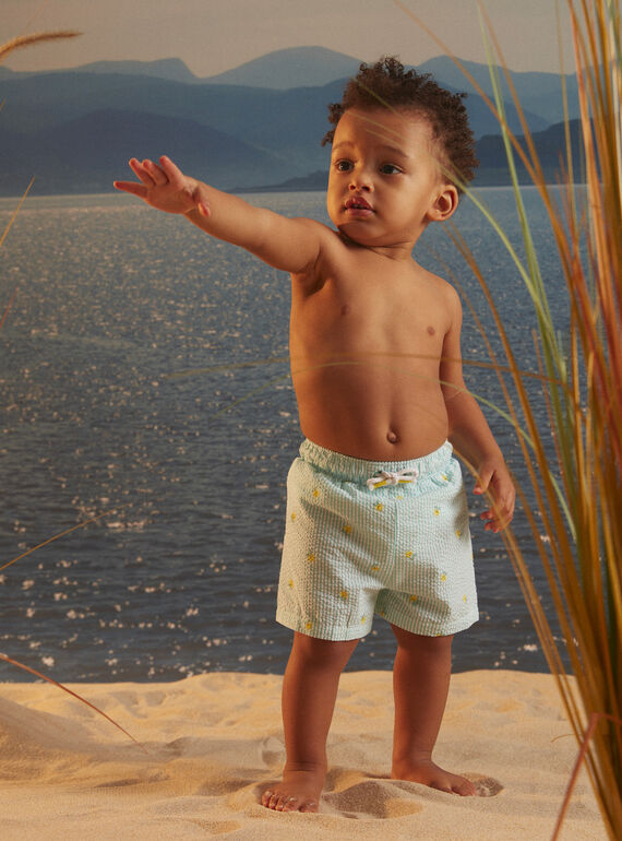 Ecru swim shorts with stripe print KISWANN / 24E4BGG1MAI001