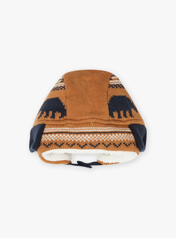 Boy camel jacquard knit capka with bear print BITETAGE / 21H4PGE3BON804