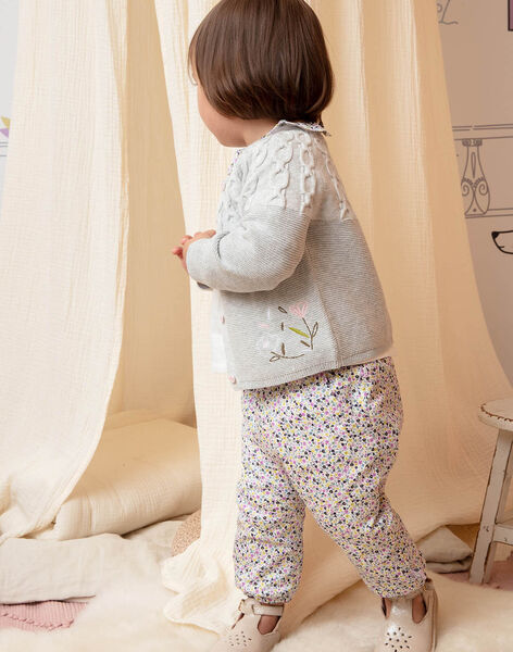 Baby girl's ecru and pink floral print pants BACHAYMA / 21H1BF21PAN001