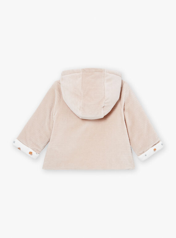 Beige velvet hooded baby jacket LOAC / 24H0CM11VES007