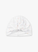 Ecru birth bonnet with floral print KOLAB / 24E0AF12BNA000