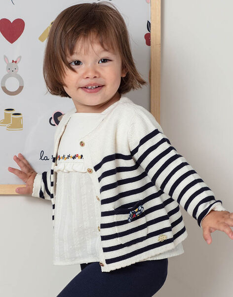 Baby girl ecru and navy blue striped vest BAELODIE / 21H1BF51CAR001