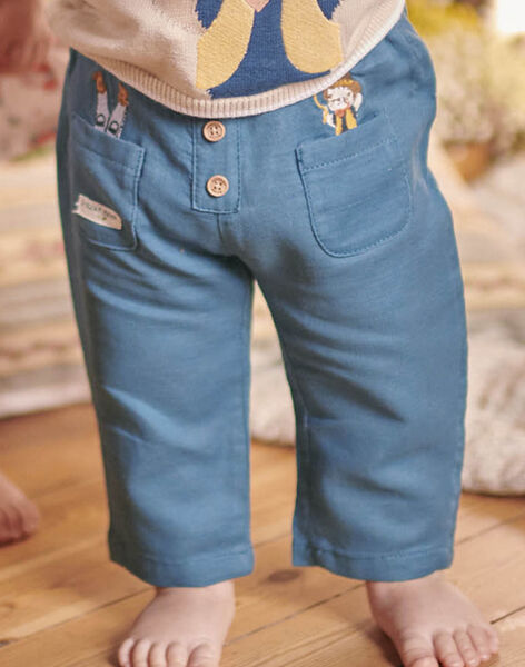 Baby boy blue duck pants with fancy pattern CAOCTAVE / 22E1BGJ1PAN714