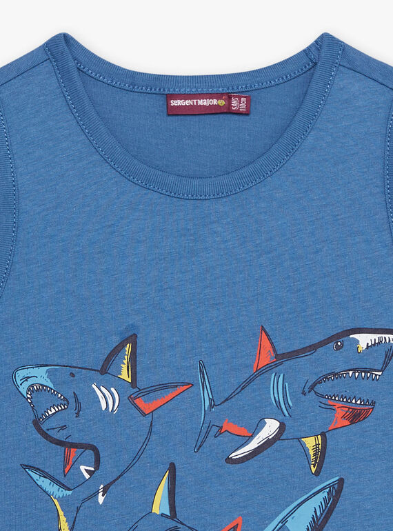 Blue tank top with shark design child boy CYDEBAGE1 / 22E3PGT1DEBC240