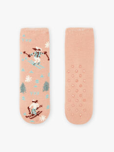 Child girl's pink non-slip socks with mountain ski print BLATUETTE / 21H4PFO1SOA318
