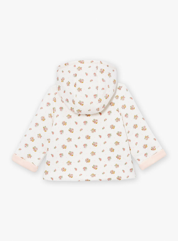 Hooded baby jacket in ecru tubique LOELIA / 24H0CF11VES001