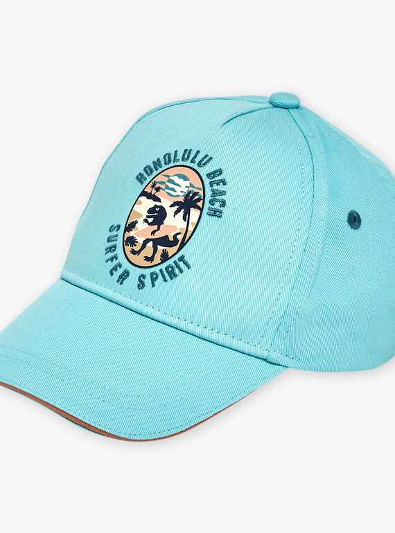 Turquoise twill cap with dinosaur print FLUBEACHAGE / 23E4PGQ1CHA205
