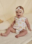 White cotton sateen romper and headband with fruit and flower print, birth girl CONSUELA / 22E0CFI3ENS000