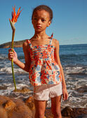 Ecru smocked top with blue and orange flower print KLOPETTE / 24E2PFS2DEB001