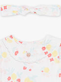 White cotton sateen romper and headband with fruit and flower print, birth girl CONSUELA / 22E0CFI3ENS000