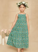 Empire green ruffled long dress with floral print KRUCHETTE 2 / 24E2PFK2RBSG627