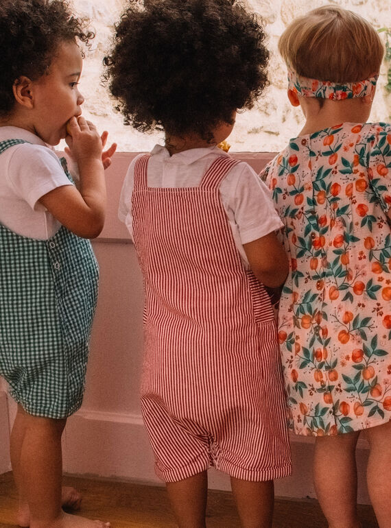 Baby boy short twill striped overalls in red and ecru CATHIS / 22E1BGM1SAC506