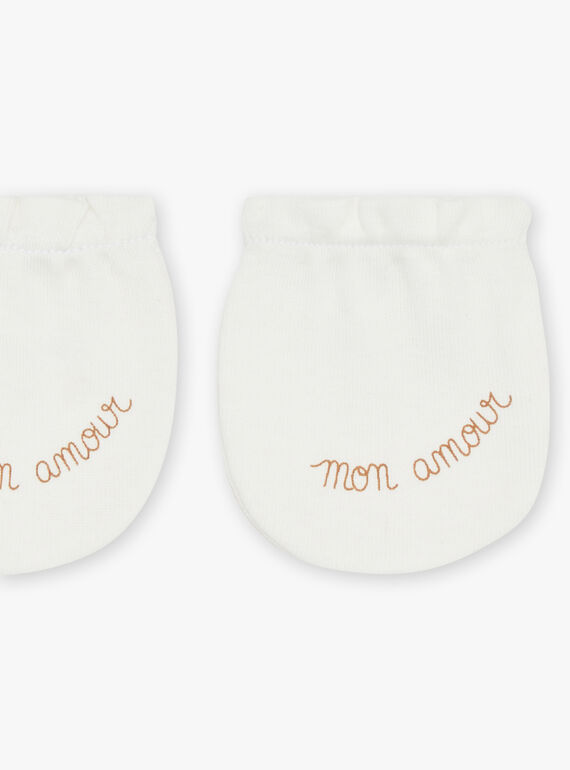 Ecru birth mittens in organic cotton GOBEL / 23H0AMB1MFN001