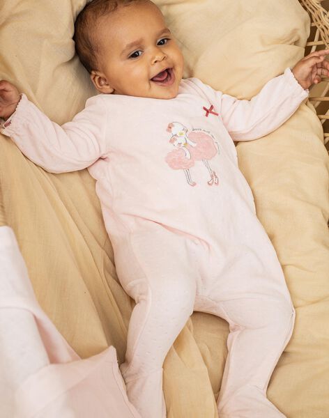 Baby Girl Velour Romper and Matching Pink Bonnet DONA_B / 22H0NF12GRE307