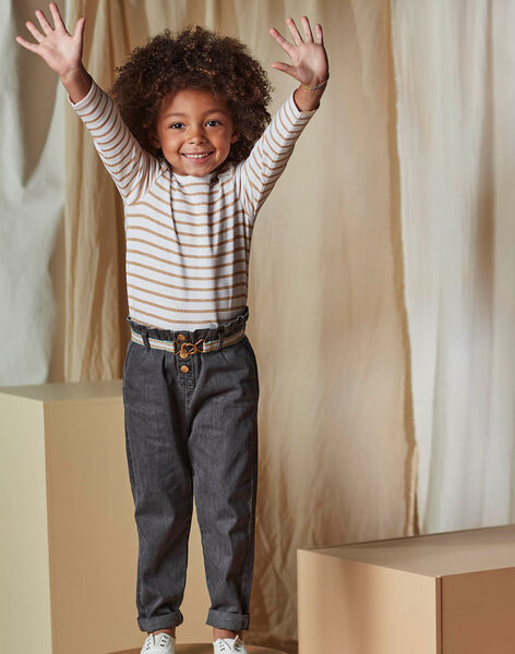 Child girl grey paperbag denim jeans with striped belt CLODETTE2 / 22E2PFF1JEAK004