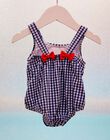 Baby girl one-piece bathing suit with gingham check and red bows CIGERALDINE / 22E4BFL1MAI070
