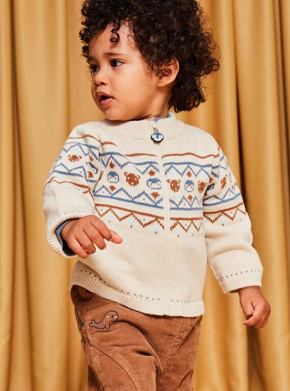 Beige jacquard knitted vest with animals and fantasy motifs DASICHARD / 22H1BGY1GILA001