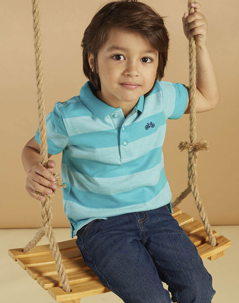 Child boy turquoise striped polo shirt CYPOLOAGE3 / 22E3PGU4POL202