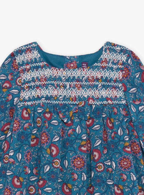 Blue duck dress with floral print DAMAURINE / 22H1BFU1ROB714