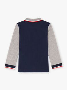 Boy's two-tone long sleeve polo shirt with marine motifs BINANAGE / 21H3PGL1POLC205