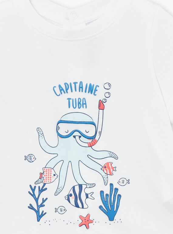 Navy blue poplin playsuit with multicoloured leaves and fish print KAYANIS / 24E1BGS1CBL070